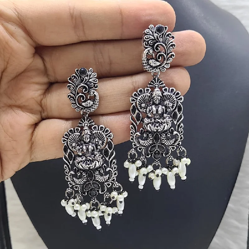 women sparkly earrings -FS Collection Oxidised Plated Crystal Stone Temple Dangler Earrings