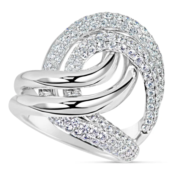 women bold statement rings -18kt White Gold Diamond Cocktail Ring (2.45 ctw)