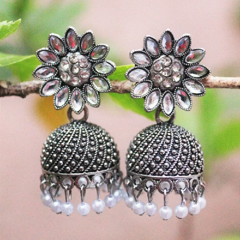 women sterling silver earrings -H K Fashion Oxidised Plated Austrian Stone Jhumki Earrings