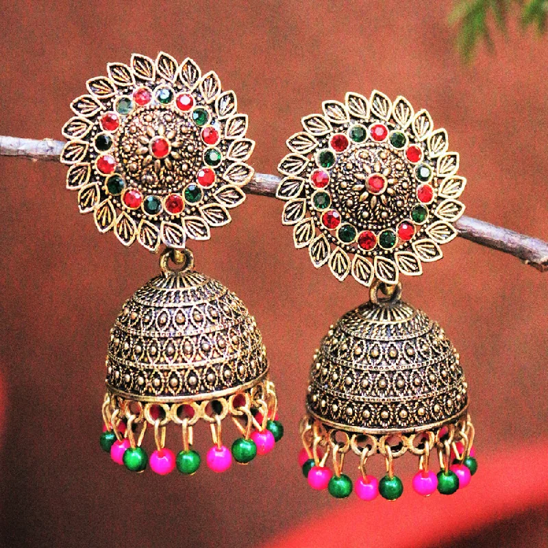 women floral earrings -H K Fashion Gold Plated Austrian Stone And Pearls Jhumki Earrings