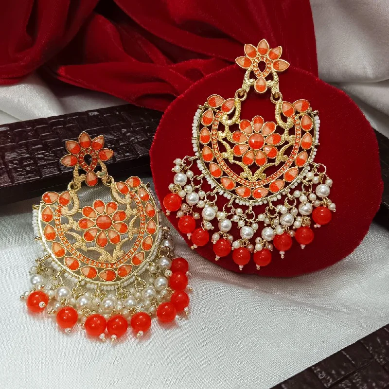 women chain earrings -Bhavi Meenaakri & Beads Gold Plated Dangler Earrings