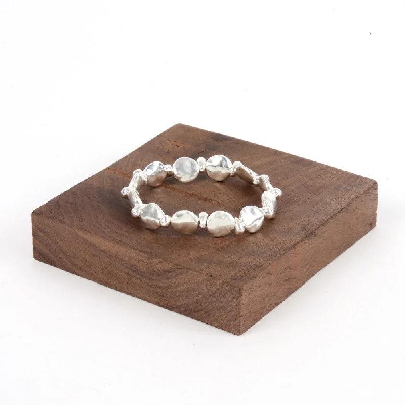 women thin bracelets -Elastic Nugget Bracelet - Silver