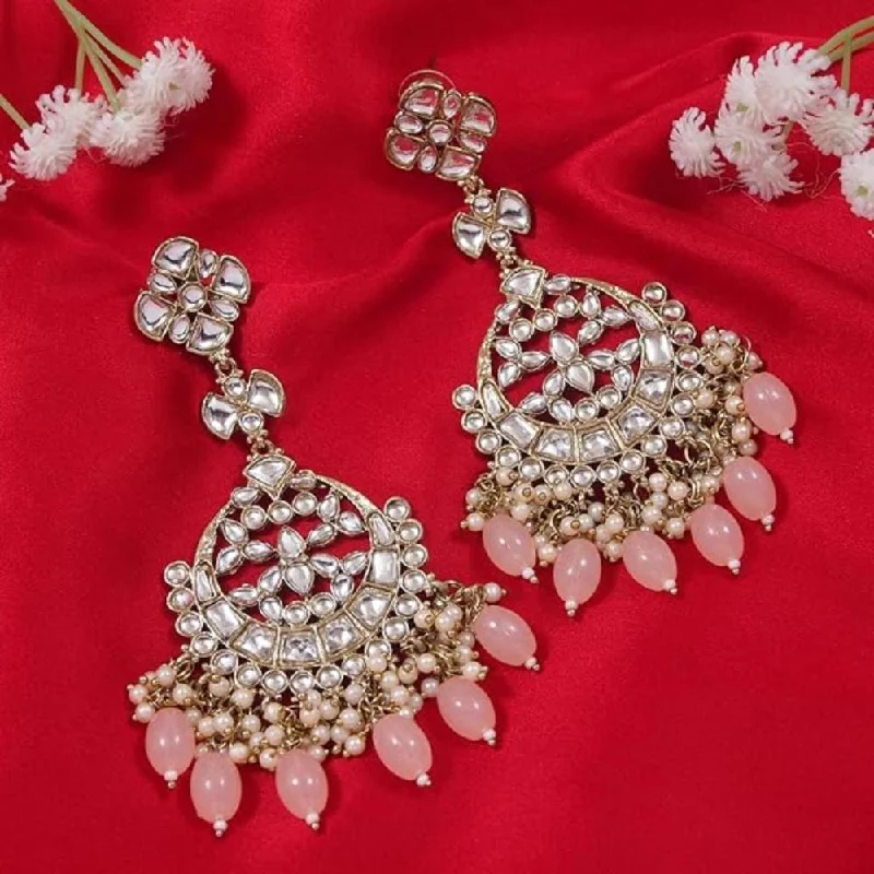 women statement earrings -Etnico Gold Plated Traditional Kundan & Pearl Chandbali Earrings For Women (E3157Pe)