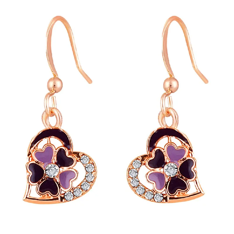 women chic hoop earrings -Mahi Rose Gold Plated Purple Meenakari Work and Crystals Floral Heart Earrings for Women (ER1109854ZPur)