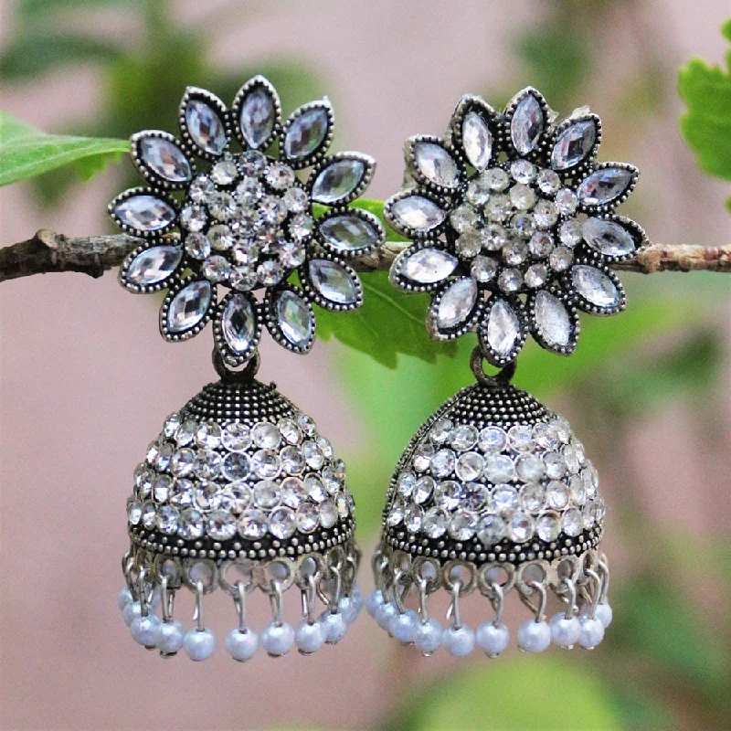 women pearl earrings -H K Fashion Oxidised Plated  Austrian Stone  Jhumki Earrings