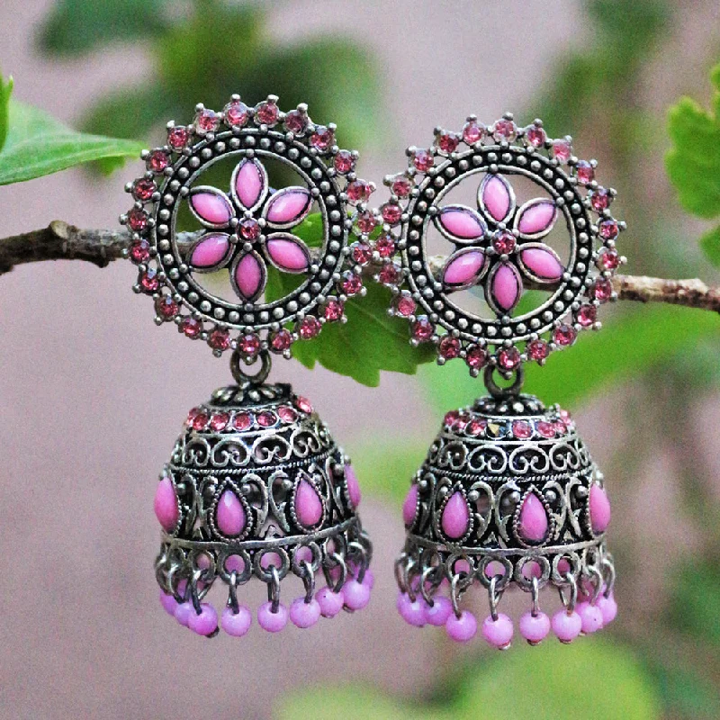 women drop diamond earrings -H K Fashion Oxidised Plated  Pota Stone Jhumki Earrings