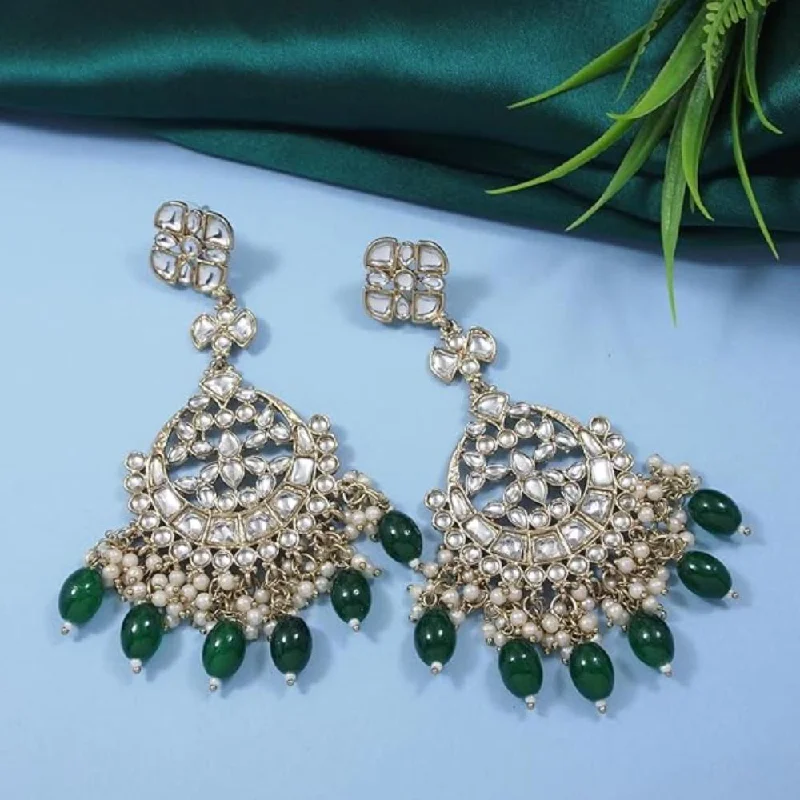 women crystal earrings -Etnico Gold Plated Traditional Kundan & Pearl Chandbali Earrings For Women (E3157G)