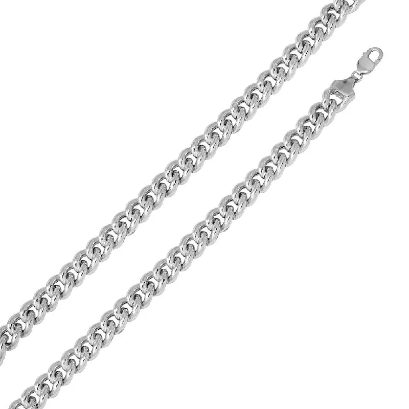 women chunky bracelets -Rhodium Plated 925 Sterling Silver Hollow Curb Chain or Bracelet 12.8mm - CHHW116 RH