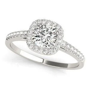 women unique rings -Cushion Cut Moissanite Halo Engagement Ring Hidden Pave Band