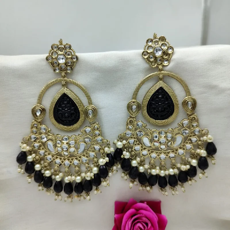 women gold earrings -SNERA Gold Plated Kundan Stone And Beads Dangler Earrings