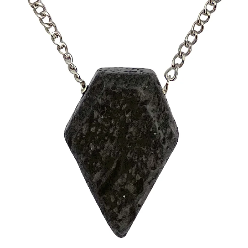 women celestial necklaces -Modern Men's Genuine Black Lava Rock Arrowhead Pendant on Stainless Steel Chain Necklace, 27"