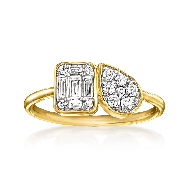 women emerald and diamond engagement rings -Ross-Simons Lab-Grown Diamond Toi Et Moi Ring in 14kt Yellow Gold