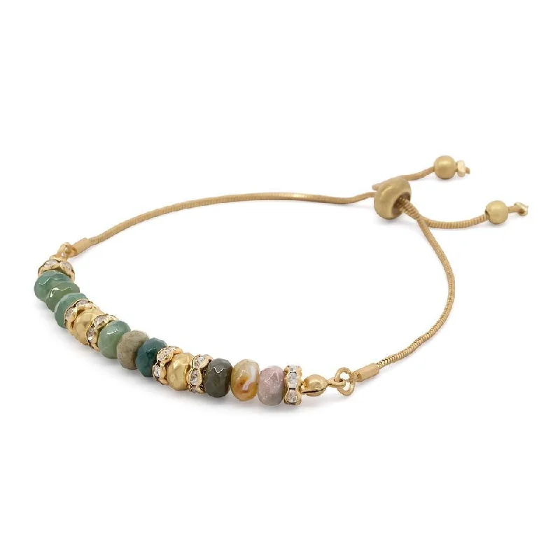 women statement bangles -Green Semi Precious Stone Adjustable Bracelet Gold Tone