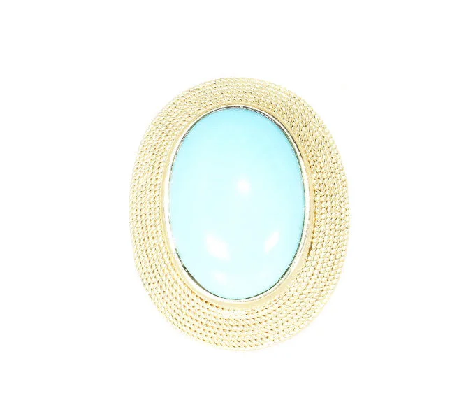 women wide band wedding rings -18kt Yellow Gold Beaded Turquoise Ring