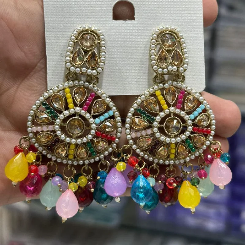 women pearl earrings -Kavita Art Gold Plated Crystal Stone And Beads Dangler Earrings