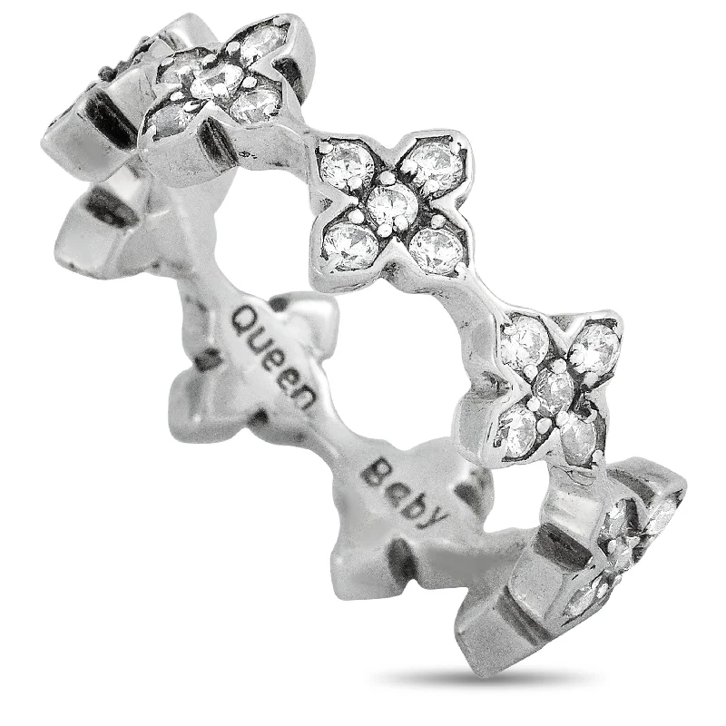 women custom wedding rings -King Baby Silver and White Cubic Zirconia MB Cross Ring