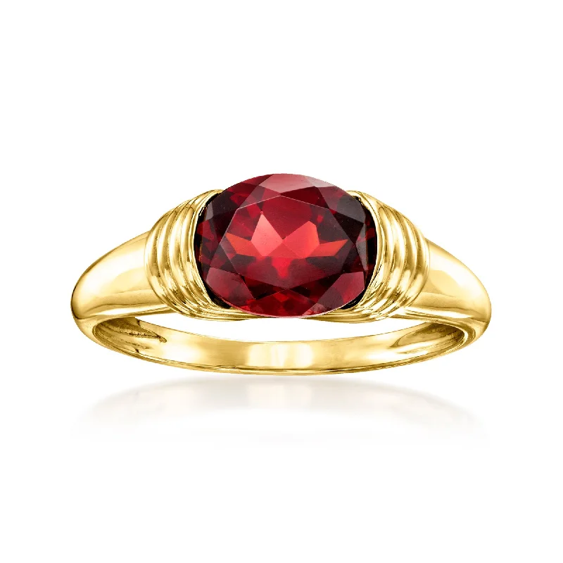 women custom halo engagement rings -Ross-Simons Garnet Ring in 14kt Yellow Gold