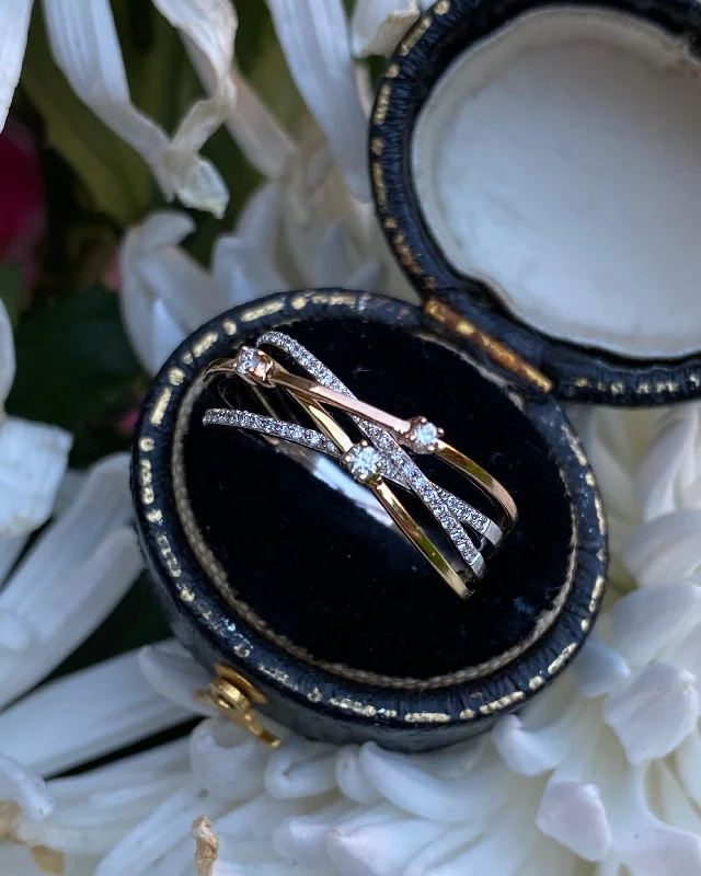 women unique wedding bands -Contemporary 18ct Yellow Gold, White Gold and Rose Gold Diamond Ring 0.18ct