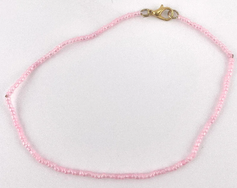 women minimalist bangles -Unisex Ankle Bracelet - Pink Seed Beads