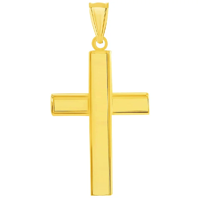 women moon necklaces -14k Yellow Gold High Polished Plain Religious Cross Pendant