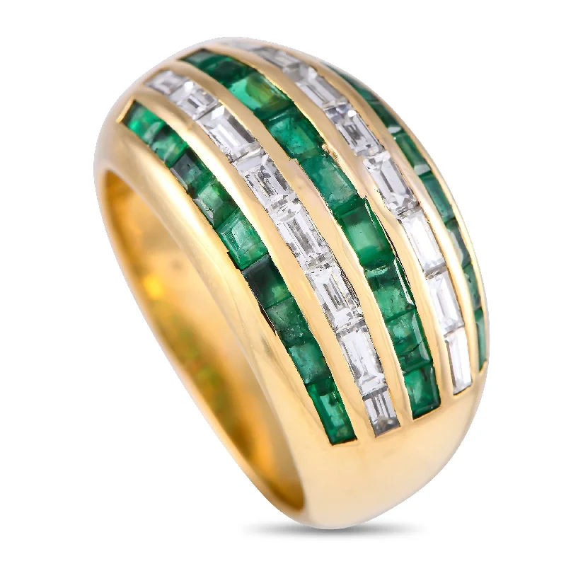 women princess diamond engagement rings -LeVian 18K Yellow Gold 0.80ct Diamond and Emerald Ring LV05-093024