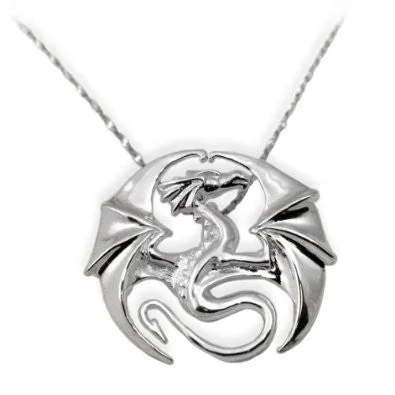 women minimalist necklaces -Draco Dragon Circle Sterling Silver Pendant Necklace