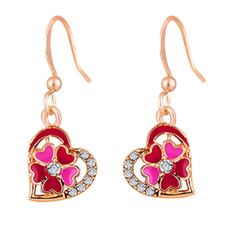 women drop diamond earrings -Mahi Rose Gold Plated Red and Pink Meenakari Work and Crystals Floral Heart Earrings for Women (ER1109856ZRedPin)