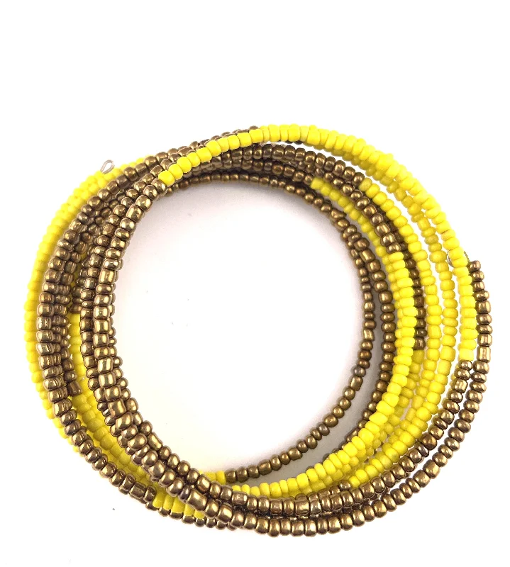 women birthstone bracelets -Yellow & Gold Seed Bead 10-Wrap Coiled Bracelet