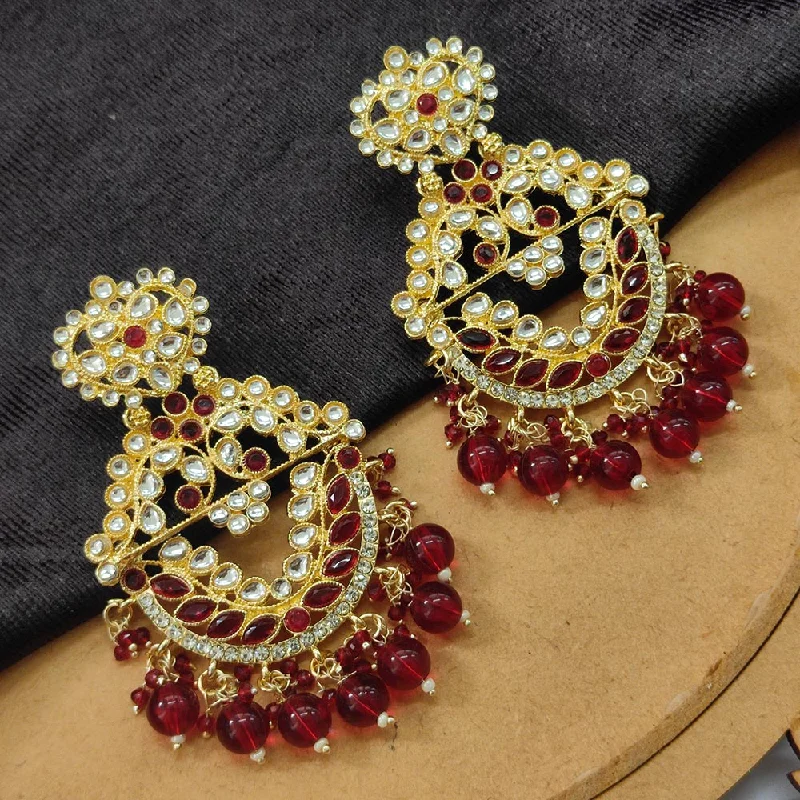 women clip-on earrings -Bhavi Jewels Gold Plated Kundan Stone And Beads Dangler Earrings