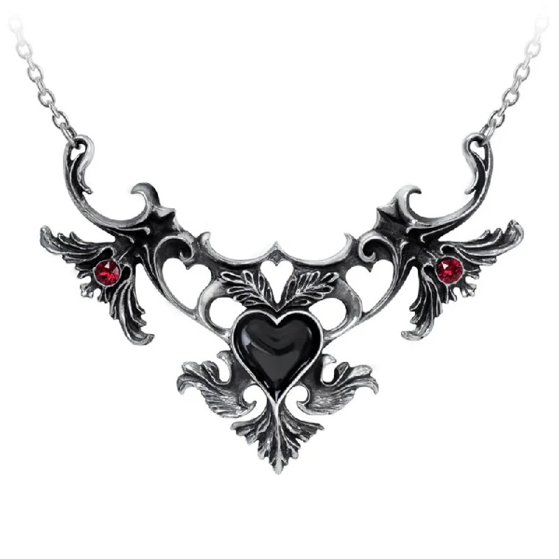 women chic necklaces -Mon Amour De Soubise Black Heart Necklace by Alchemy Gothic