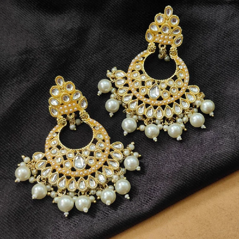 women custom engraved earrings -Bhavi Jewels Gold Plated Kundan Stone And Beads Dangler Earrings