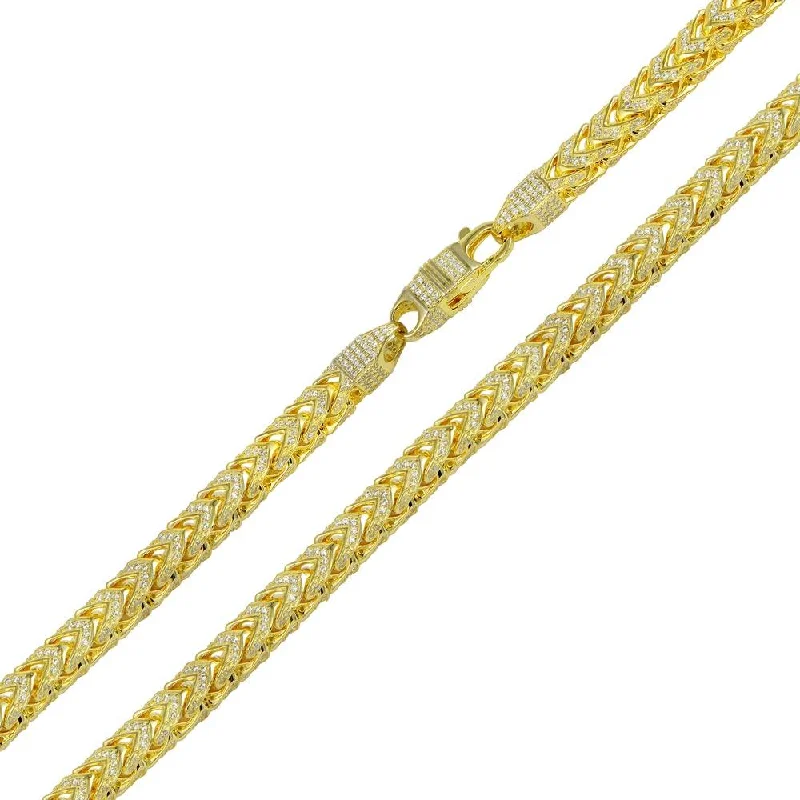 women fashion bangles -Gold Plated 925 Sterling Silver CZ Encrusted Franco Chain or Bracelet 5mm - CHCZ102 GP