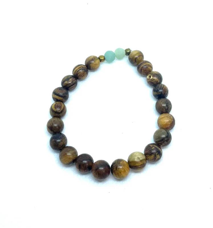 women fashion bangles -Wood Bead/Chalcedony Beads Unisex Stretchy Bracelet