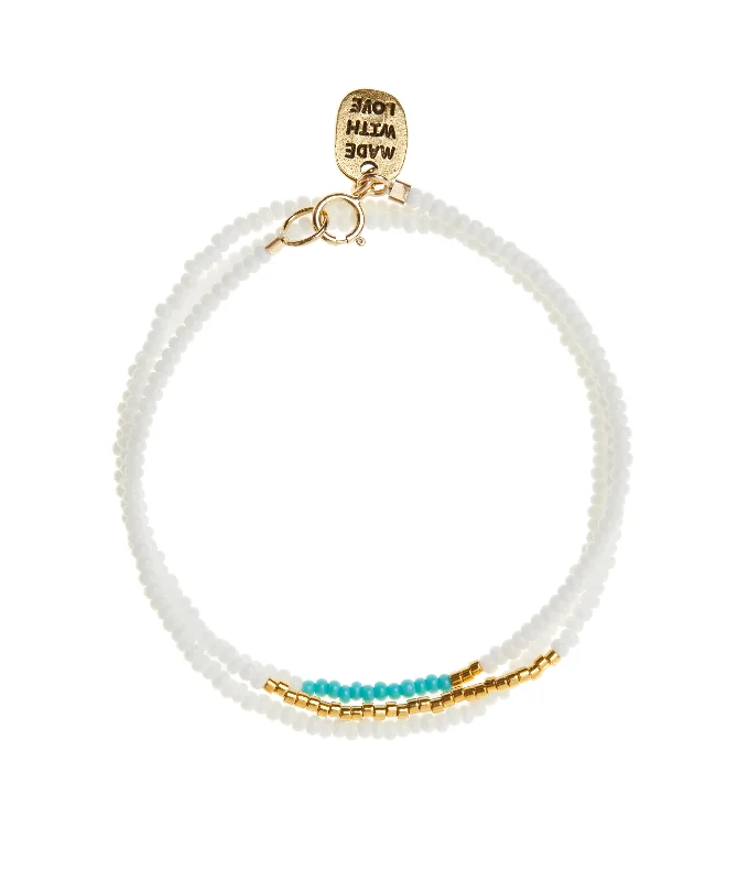 women fashion bangles set -Triple Wrap Endito Bracelet - WHITE/TURQUOISE/GOLD