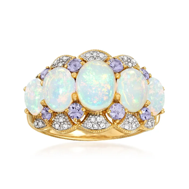 women vintage diamond engagement rings -Ross-Simons Ethiopian Opal and Tanzanite Ring With Diamonds in 14kt Yellow Gold