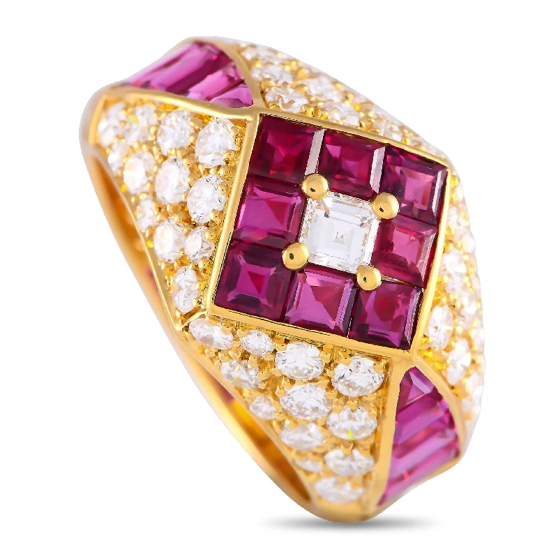 women sapphire gemstone engagement rings -LB Exclusive 18K Yellow Gold 1.39ct Diamond and Ruby Ring #3917