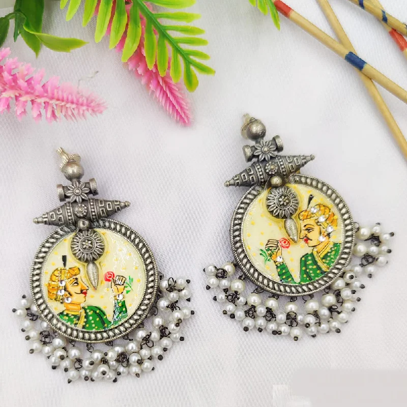 women dainty stud earrings -Fancyla Oxidised Plated Maharaja Style Pearls Dangler Earrings