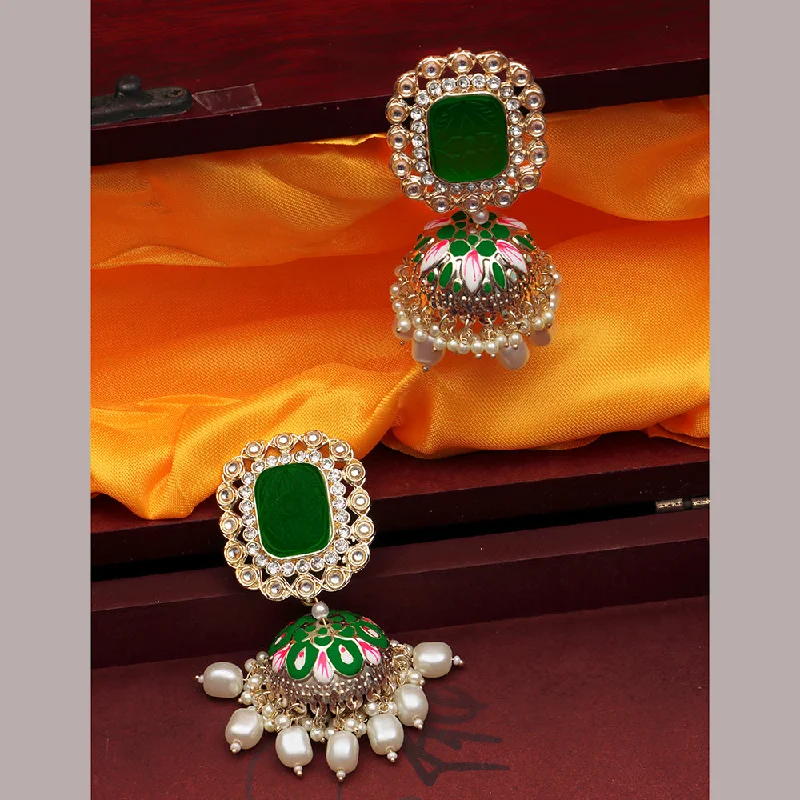 women pearl earrings -Bhavi Jewels Gold Plated Austrian Stone Jhumki Earrings