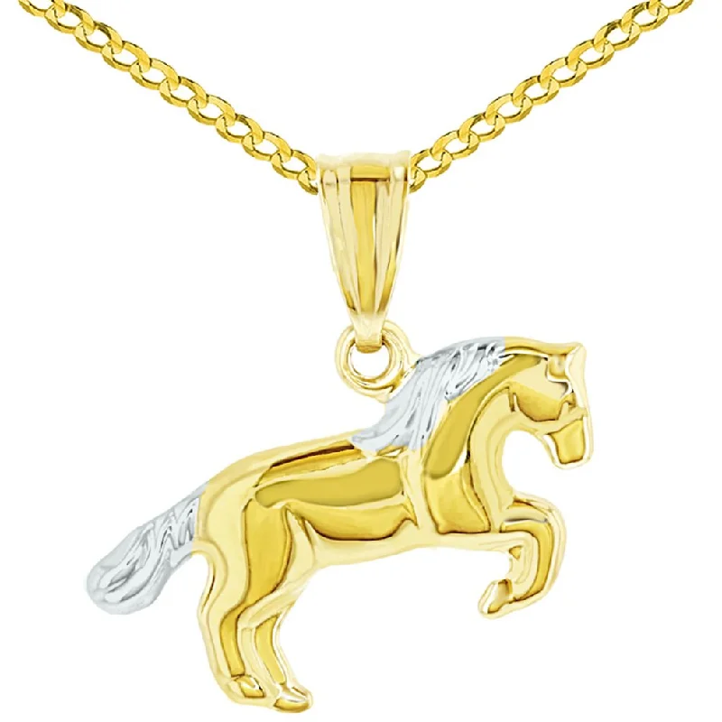 women fancy necklaces -14k Polished Yellow Gold Running Horse Charm Animal Pendant Necklace