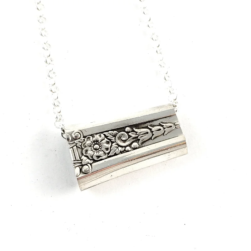 women engraved necklaces -Rogers Jasmine Flatware Bar Bead Necklace