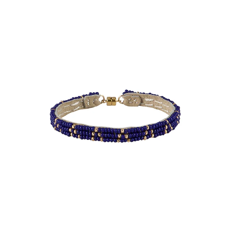 women crystal bangles -3 Dot Triangle XS Leather Bracelet - NAVY/GOLD