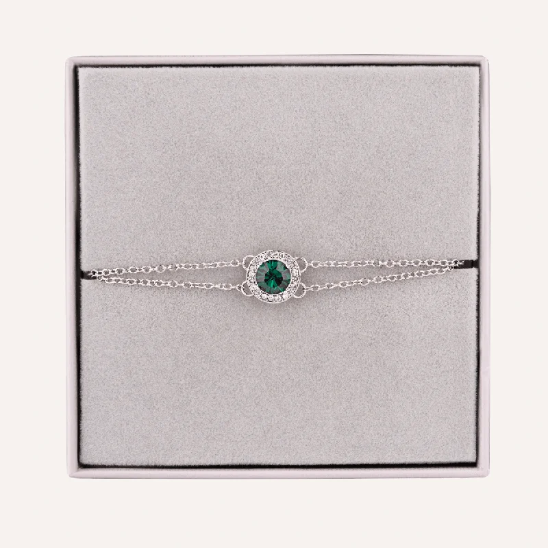 women double chain bracelets -May Emerald-Colour Birthstone Clasp Bracelet In Silver-Tone