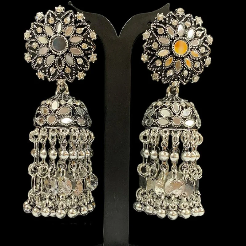 women trendy hoop earrings -Manisha Jewellery Oxidised Plated Austrian Stone And Mirror Jhumki