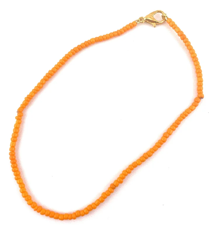 women luxury bracelets -Unisex Ankle Bracelet - Orange Seed Beads