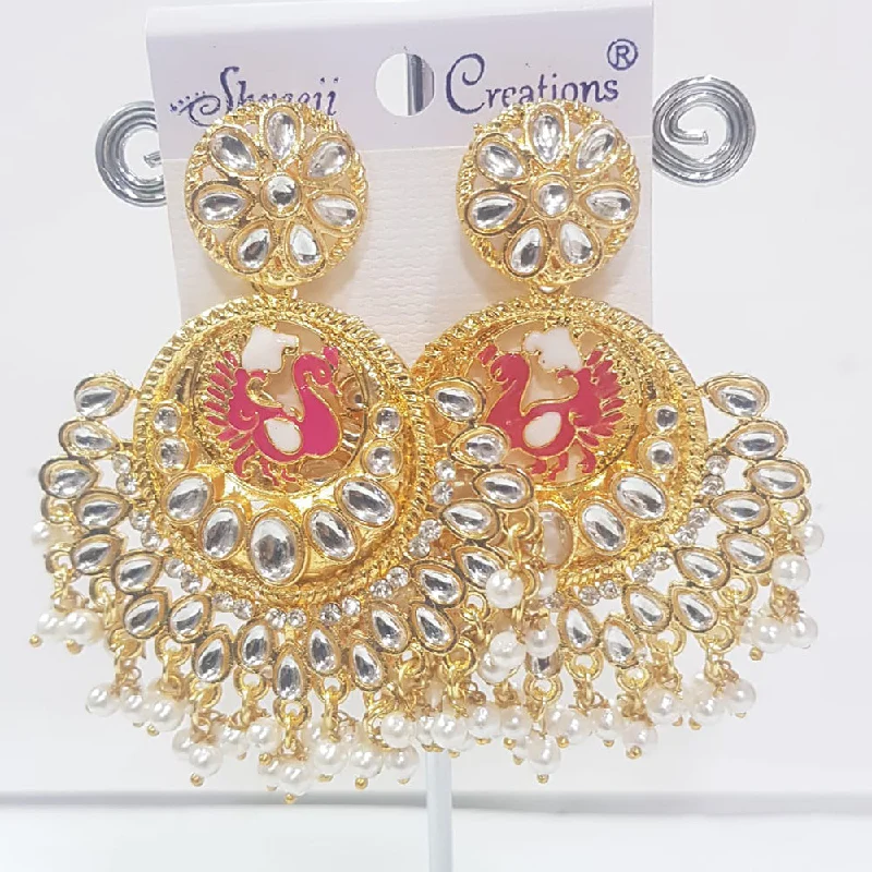 women chandelier earrings -Shreeji Gold Plated Meenakari Dangler Earrings