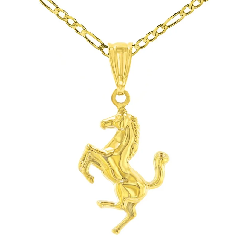 women engagement necklaces -High Polished 14K Gold Stallion Horse Charm Animal Pendant with Figaro Chain Necklace - Yellow Gold