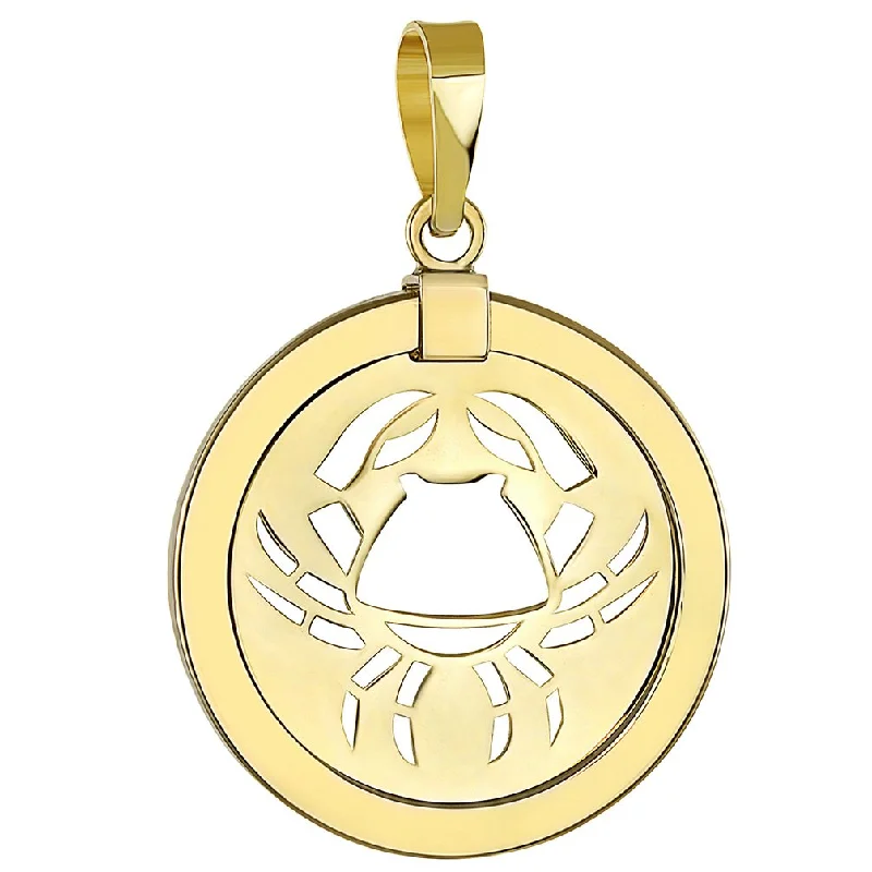 women rose gold necklaces -14K Yellow Gold Reversible Round Cancer Crab Zodiac Sign Pendant