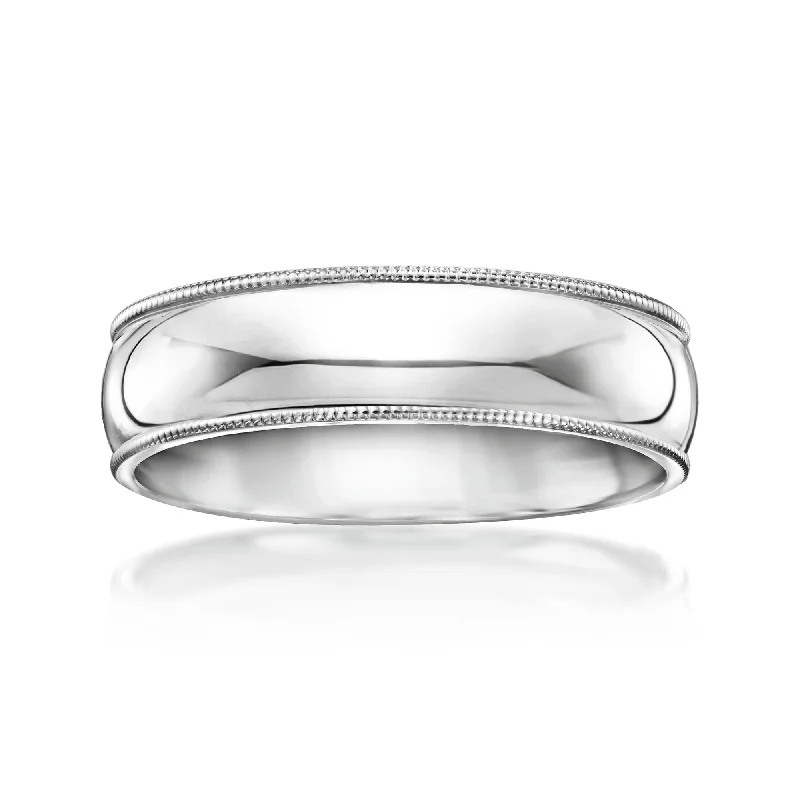 women modern engagement rings -Ross-Simons Men's 6mm 14kt White Gold Milgrain Wedding Ring