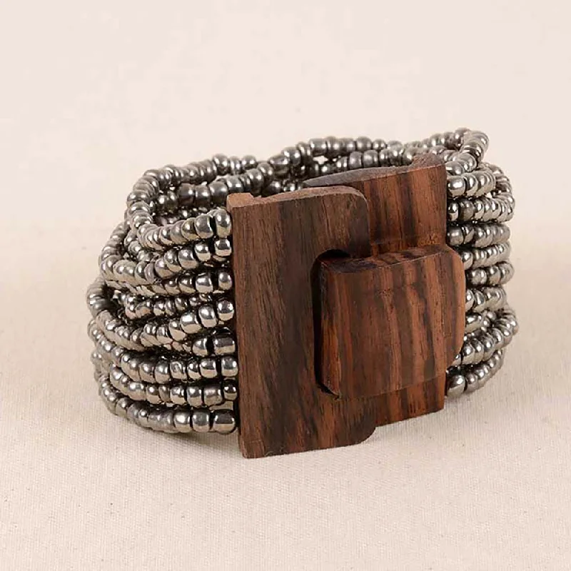 women floral bracelets -Wood Buckle Bracelet