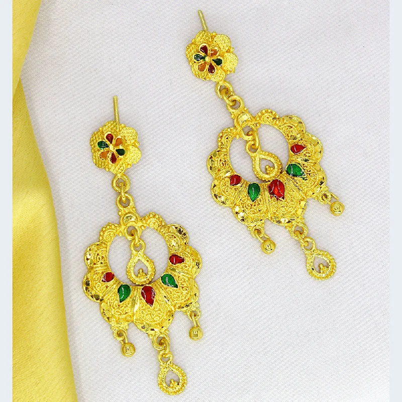 women minimalistic earrings -Mahavir Dye Gold Plated Meenakari Dangler Earrings